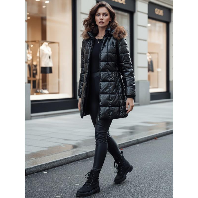 Dámská zimní prošívaná bunda WINTERZIP s kapucí černá