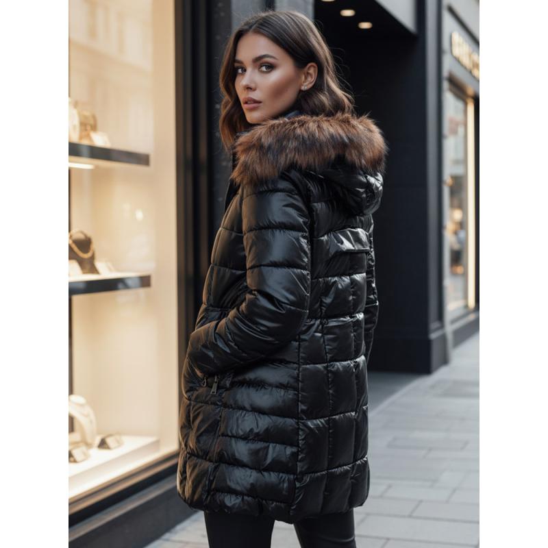 Dámská zimní prošívaná bunda WINTERZIP s kapucí černá