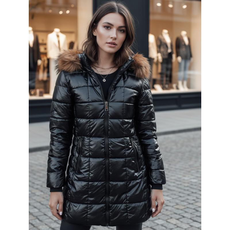 Dámská zimní prošívaná bunda WINTERZIP s kapucí černá