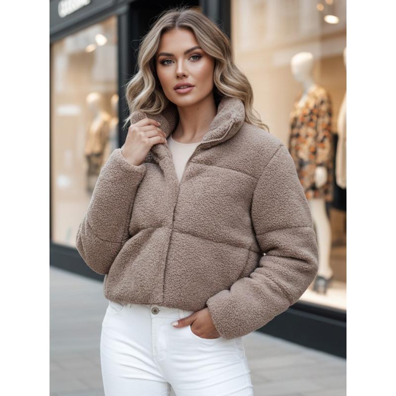 Dámska zimná krátka bunda z alpaky CELESTIAL, kamelová