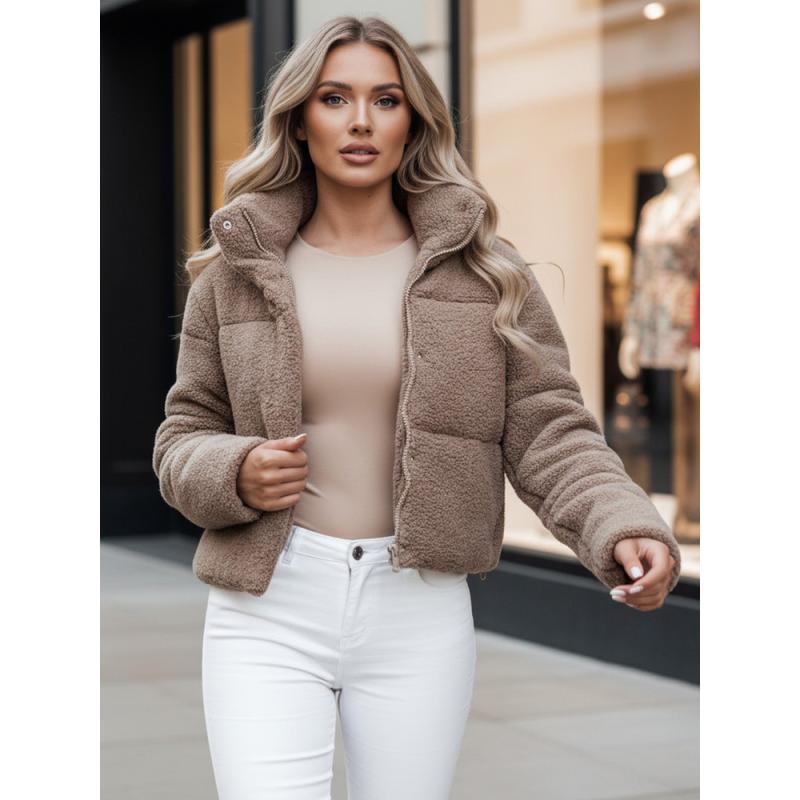 Dámska zimná krátka bunda z alpaky CELESTIAL, kamelová