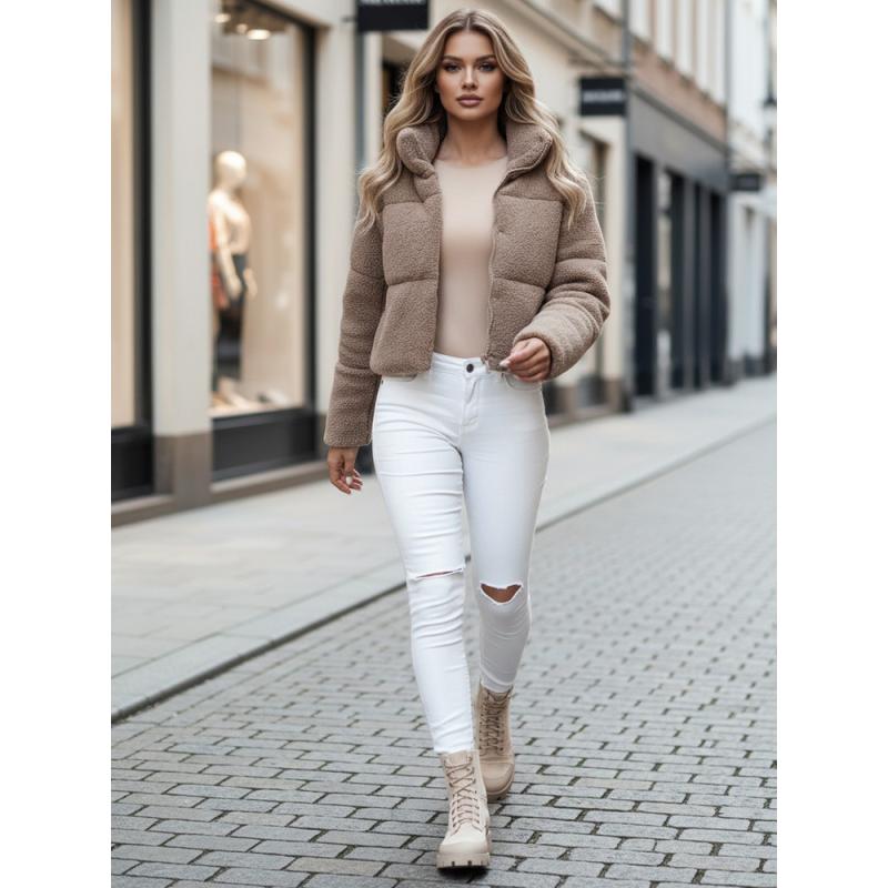 Dámska zimná krátka bunda z alpaky CELESTIAL, kamelová