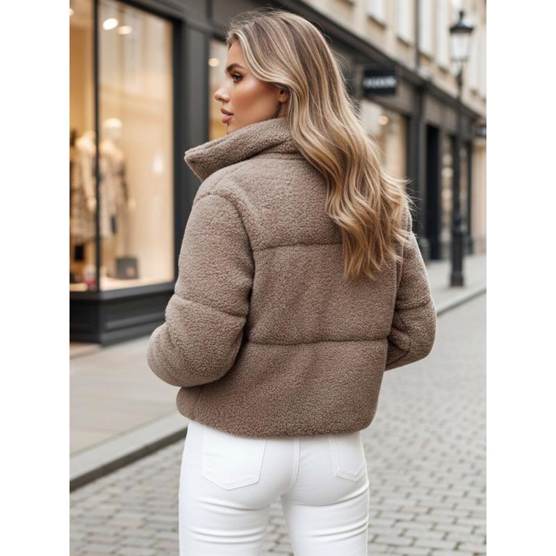 Dámska zimná krátka bunda z alpaky CELESTIAL, kamelová