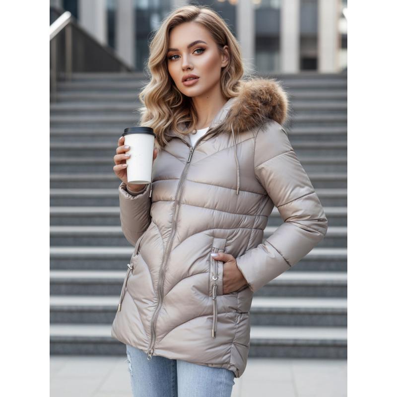 Női téli kabát kapucnival WINTERCHIC, kamel