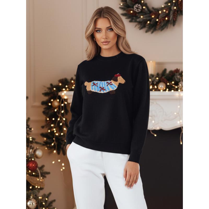Dámský svetr s aplikací psa CHICPAWS černý