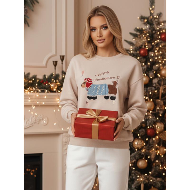 Dámská mikina oversize s výšivkou DOGSWEETY cappuccino