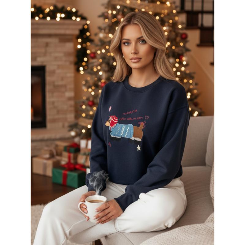 Dámská mikina oversize s výšivkou DOGSWEETY tmavě modrá