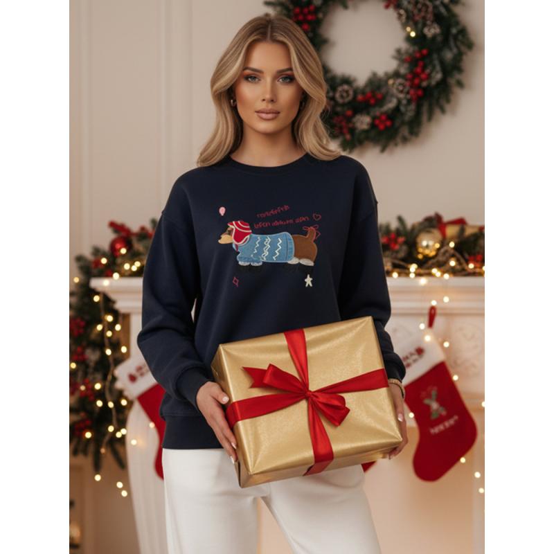 Dámská mikina oversize s výšivkou DOGSWEETY tmavě modrá