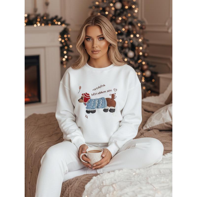 Dámská mikina oversize s výšivkou DOGSWEETY bílá