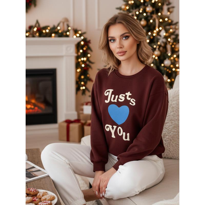 Női oversize pulóver JUST LOVE YOU nyomtatással, bordó