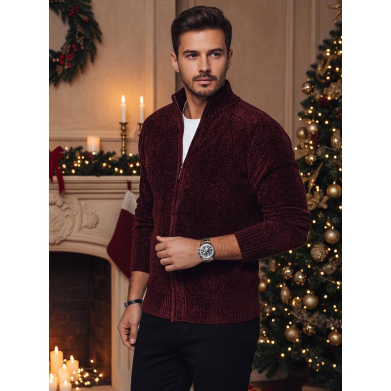 Pánský svetr s rozepínáním bordó