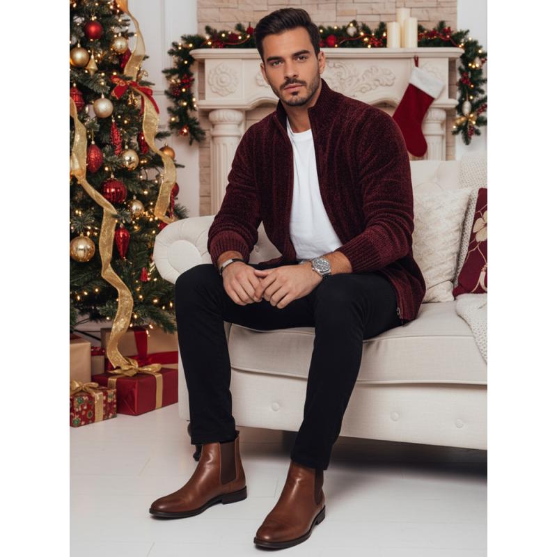 Pánský svetr s rozepínáním bordó