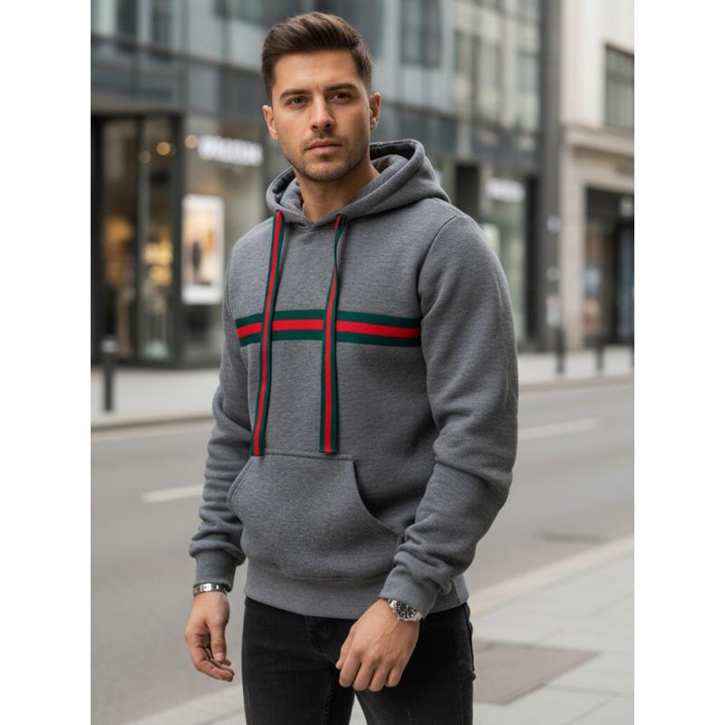 Férfi kapucnis pulóver, sötét szürke