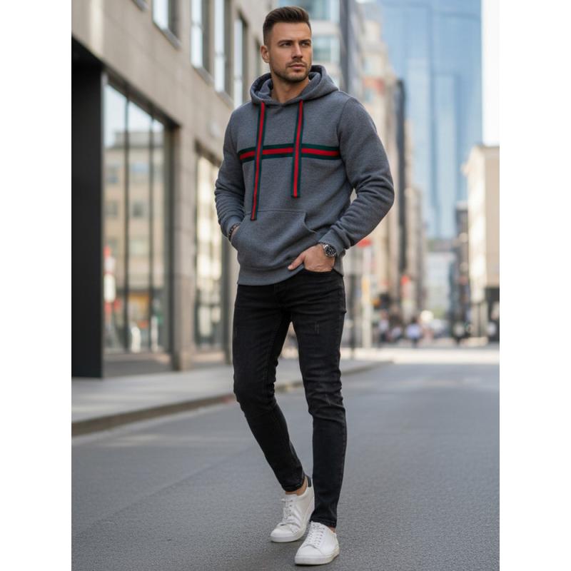 Férfi kapucnis pulóver, sötét szürke