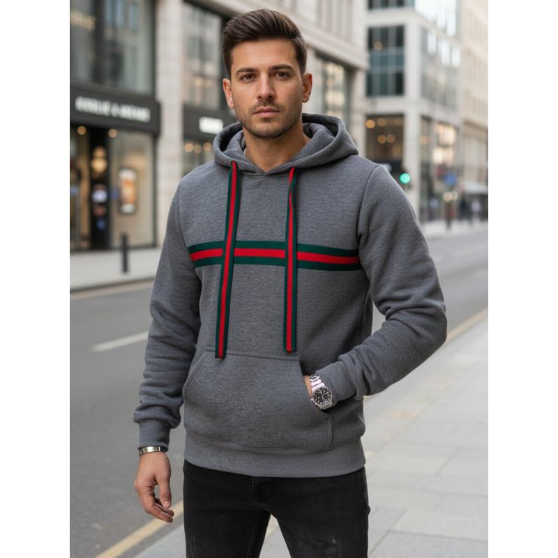 Férfi kapucnis pulóver, sötét szürke