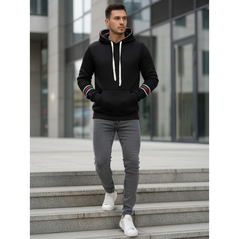 Pánska čierna mikina s kapucňou