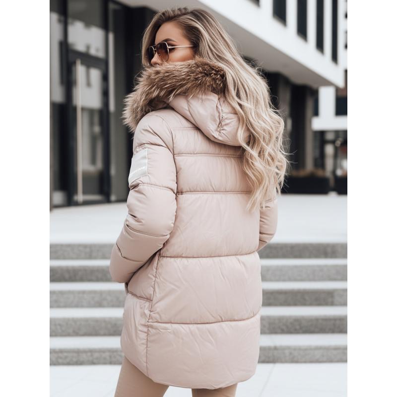 Dámská zimní prošívaná bunda s kapucí, béžová