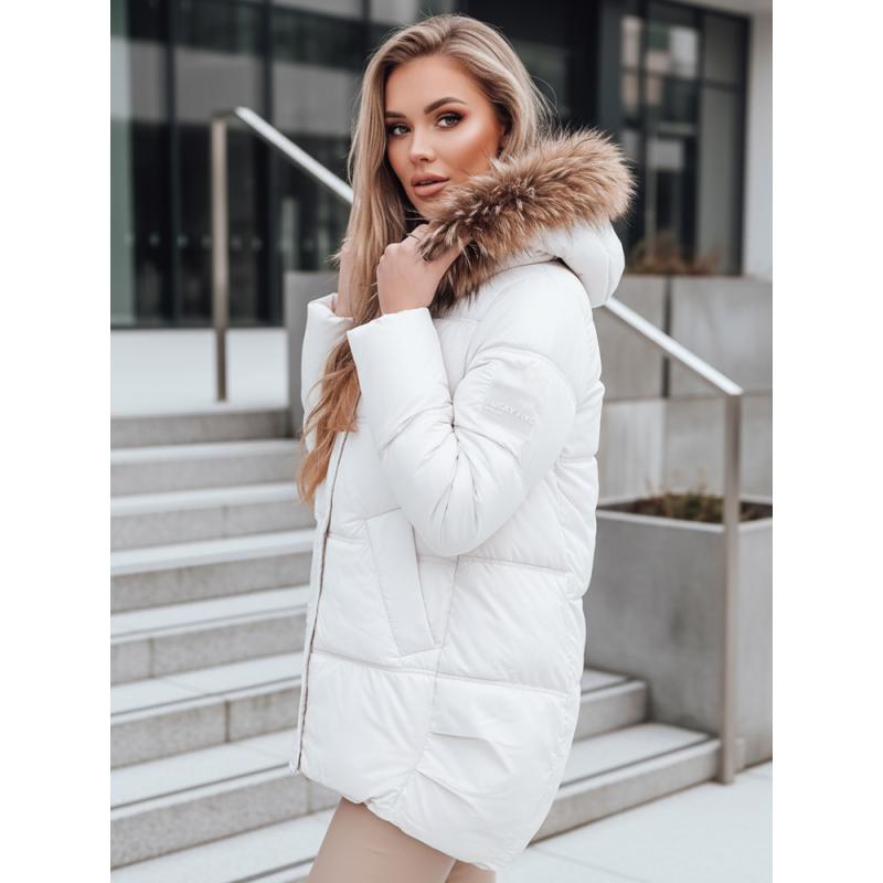 Dámská zimní prošívaná bunda s kapucí, světle béžová