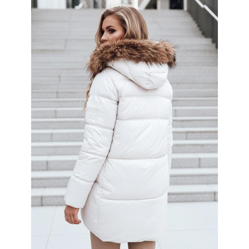 Dámská zimní prošívaná bunda s kapucí, světle béžová