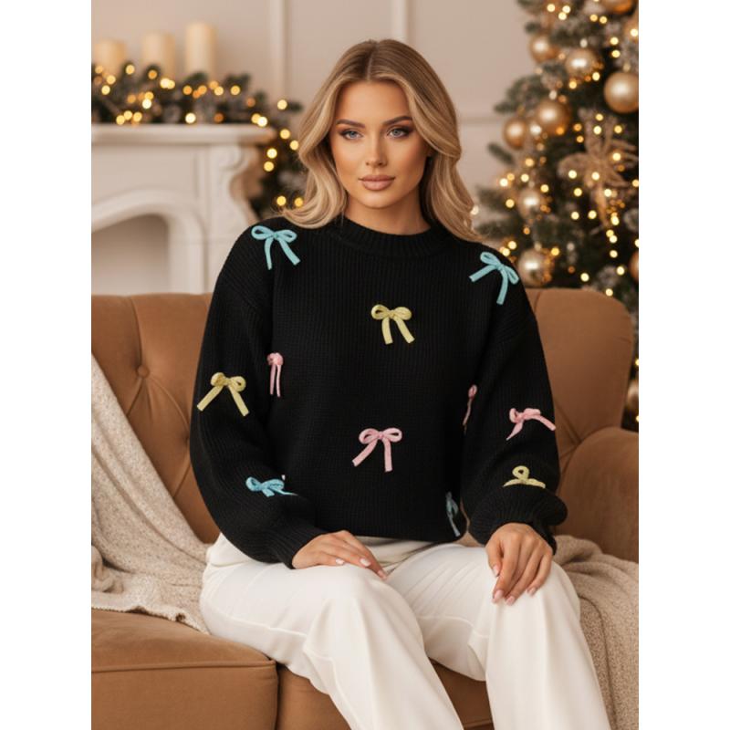 Dámský svetr one size TIELUSH s malými mašličkami černý