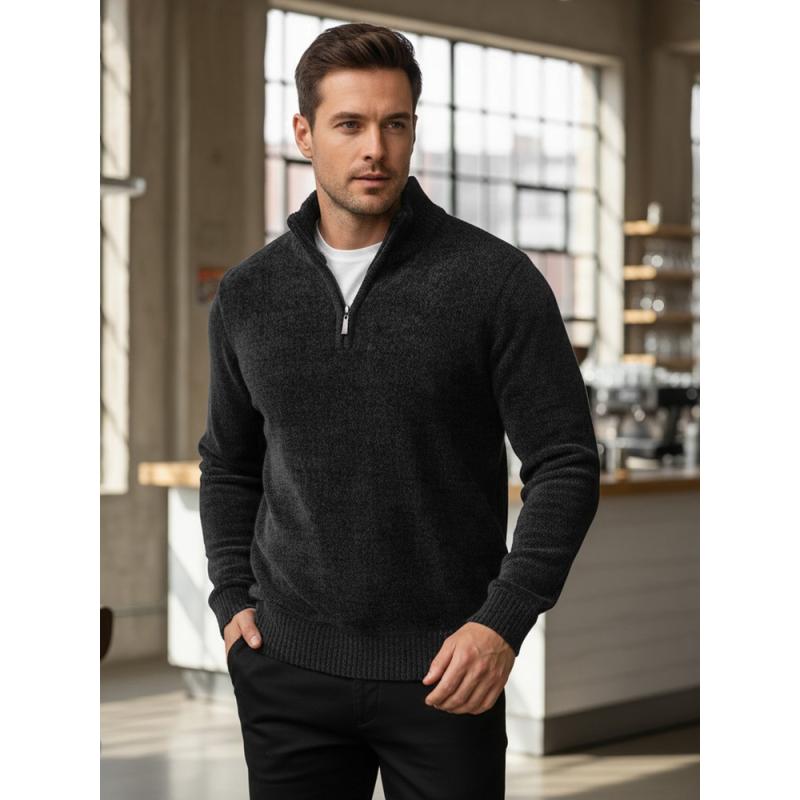 Férfi sötétkék pulóver gallérral