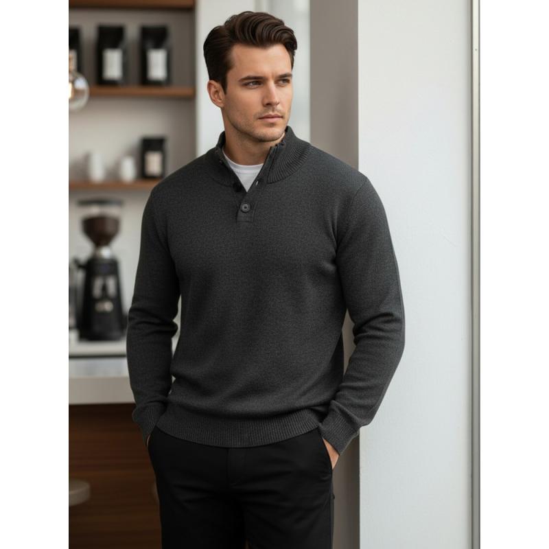 Férfi pulóver galléros, grafit színű