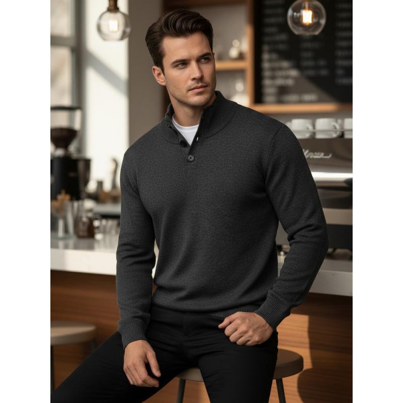 Férfi pulóver galléros, grafit színű