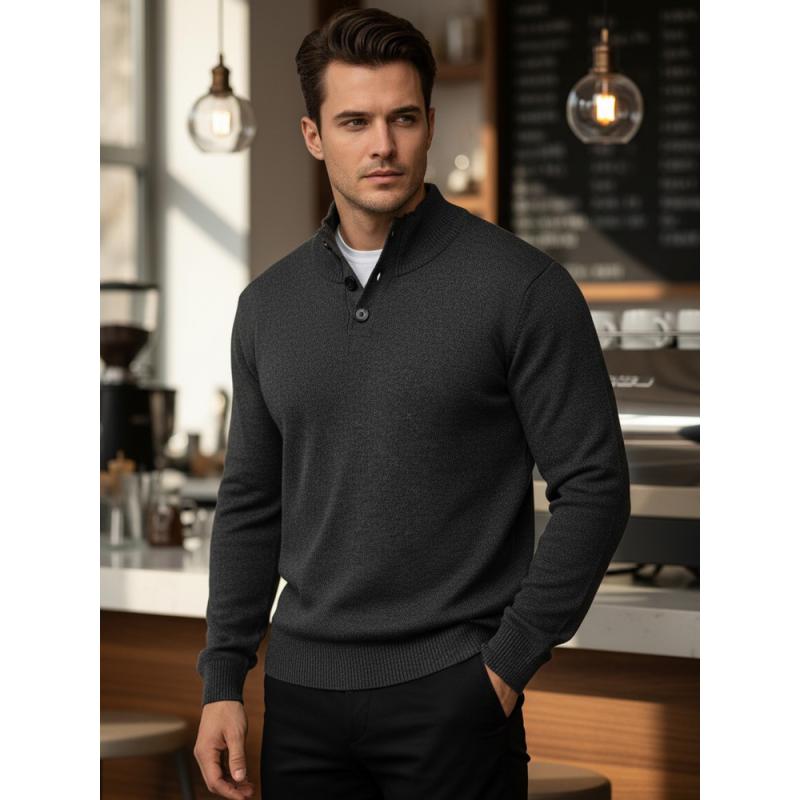 Férfi pulóver galléros, grafit színű