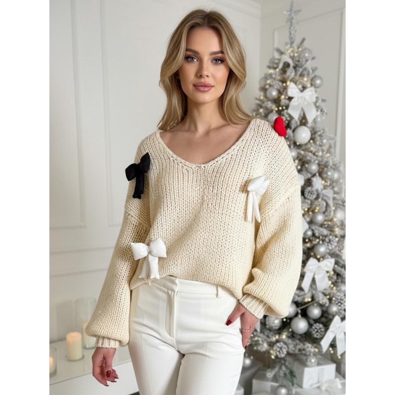 Női pulóver, egy méretben, PUREBOW, bézs