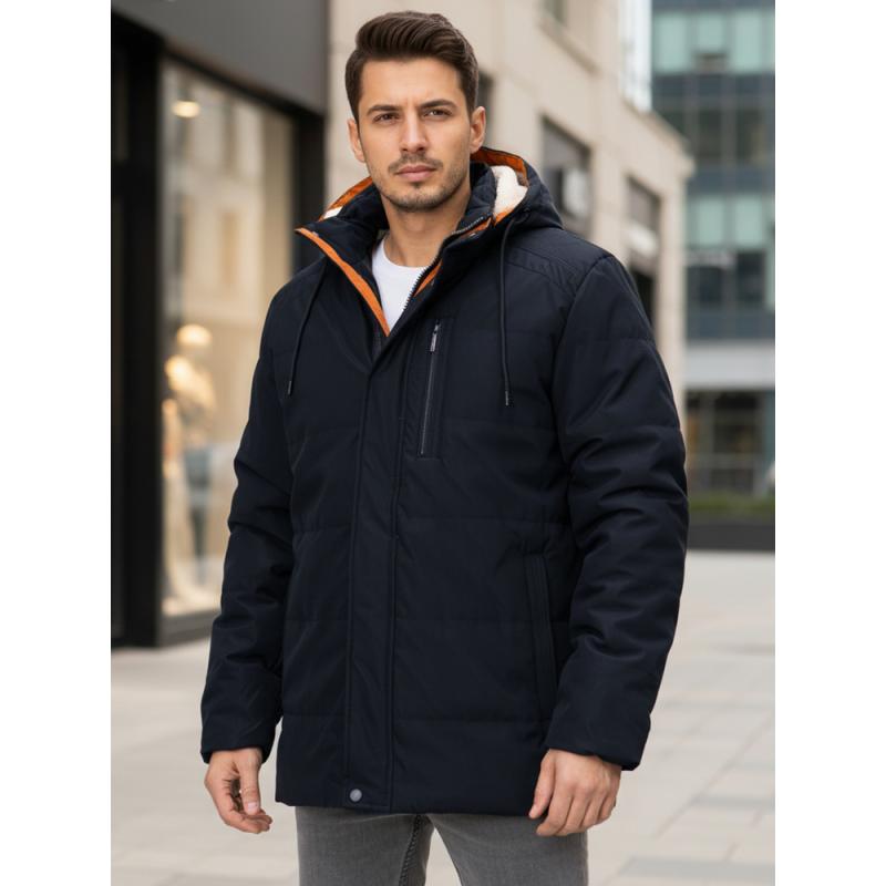 Férfi téli kabát kapucnival, sötétkék