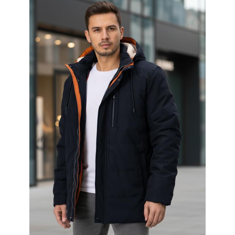 Férfi téli kabát kapucnival, sötétkék