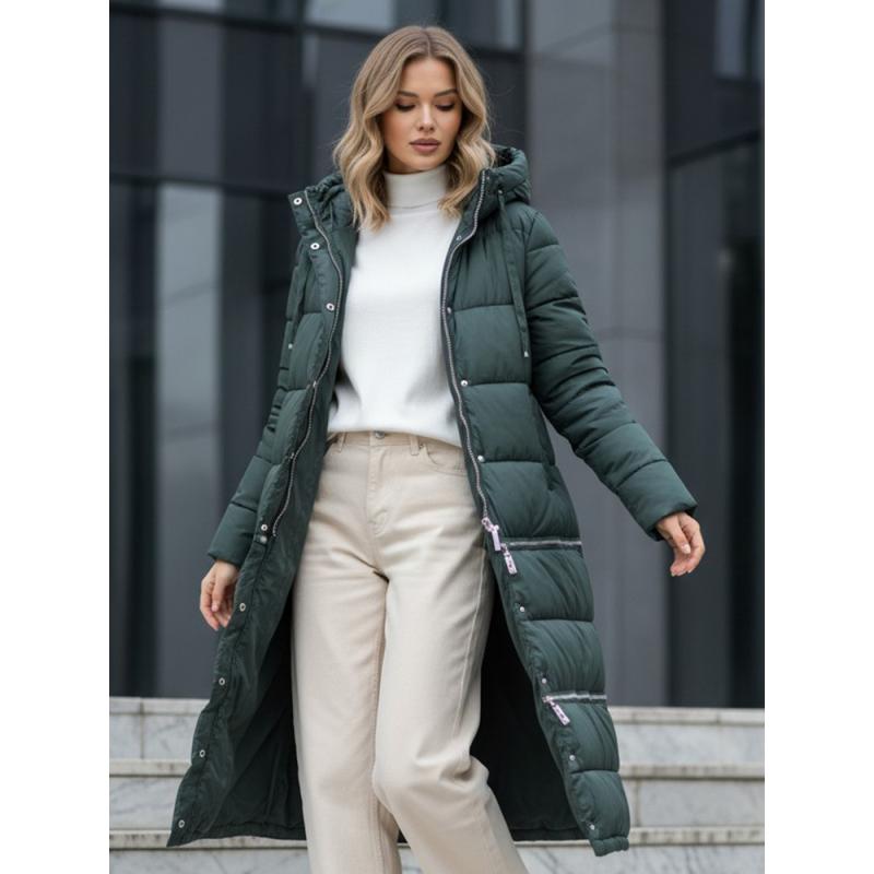 Dámská zimní bunda dlouhá zelená