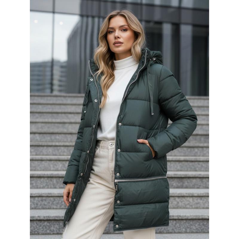 Dámská zimní bunda dlouhá zelená
