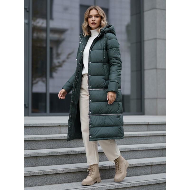 Dámská zimní bunda dlouhá zelená
