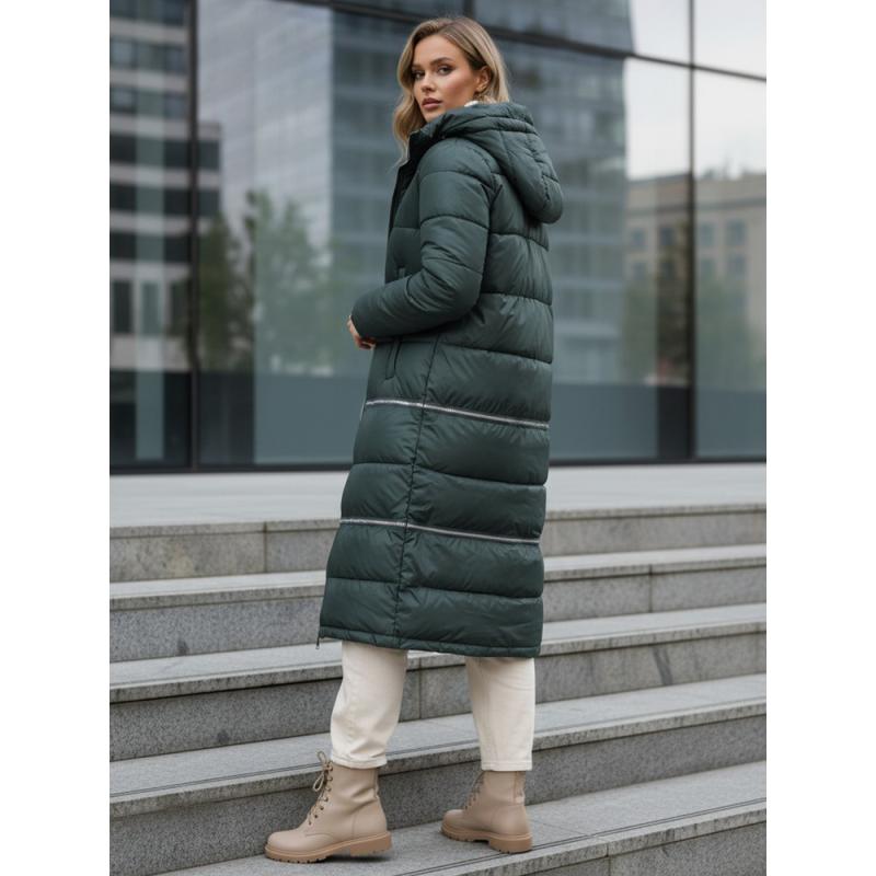 Dámská zimní bunda dlouhá zelená