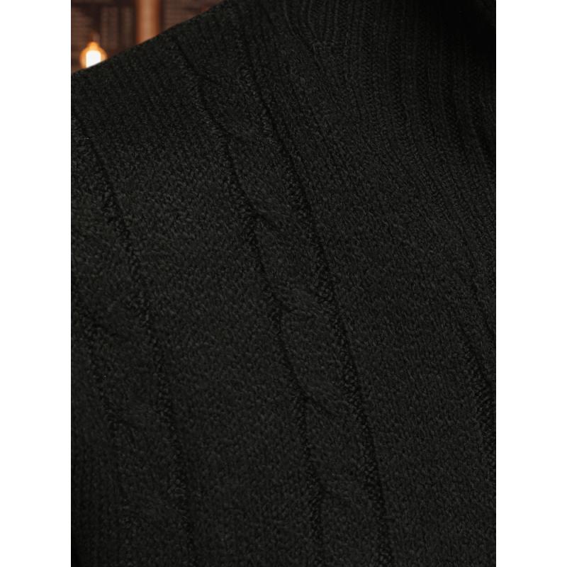 Férfi pulóver rollos gallérral, fekete színben