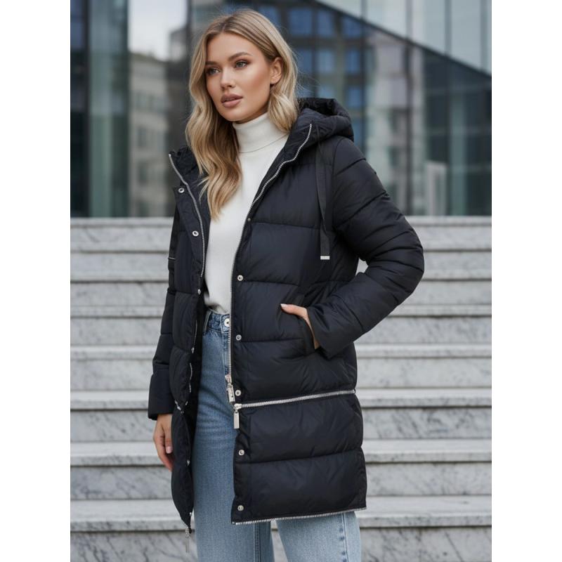 Dámská zimní dlouhá bunda, tmavě modrá