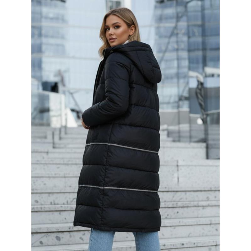 Dámská zimní dlouhá bunda, tmavě modrá