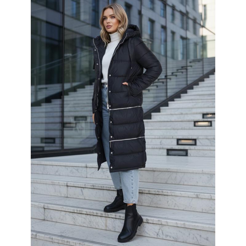 Dámská zimní dlouhá bunda, tmavě modrá