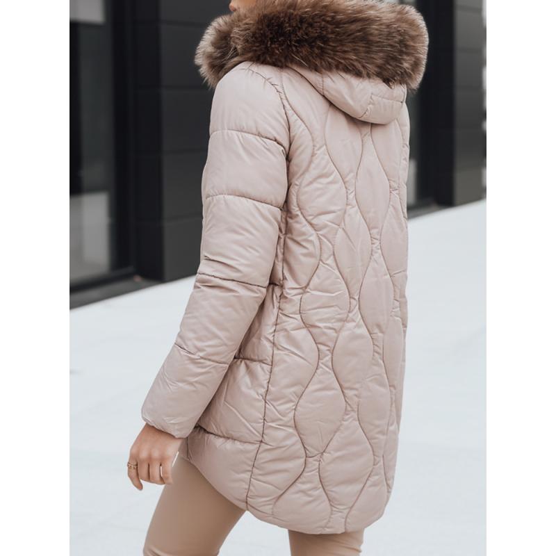 Dámská zimní bunda s kožešinou, béžová