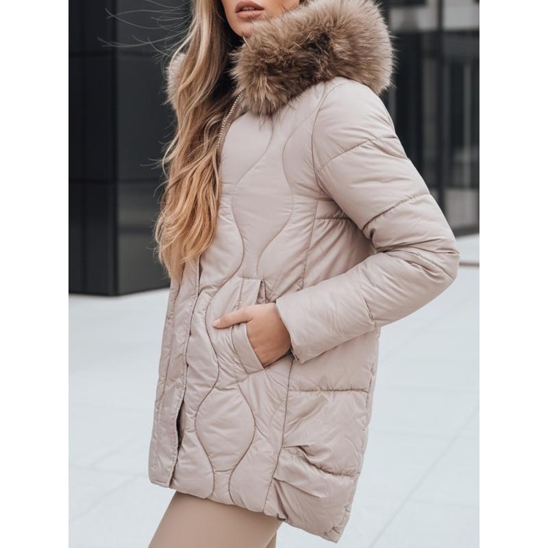 Dámská zimní bunda s kožešinou, béžová