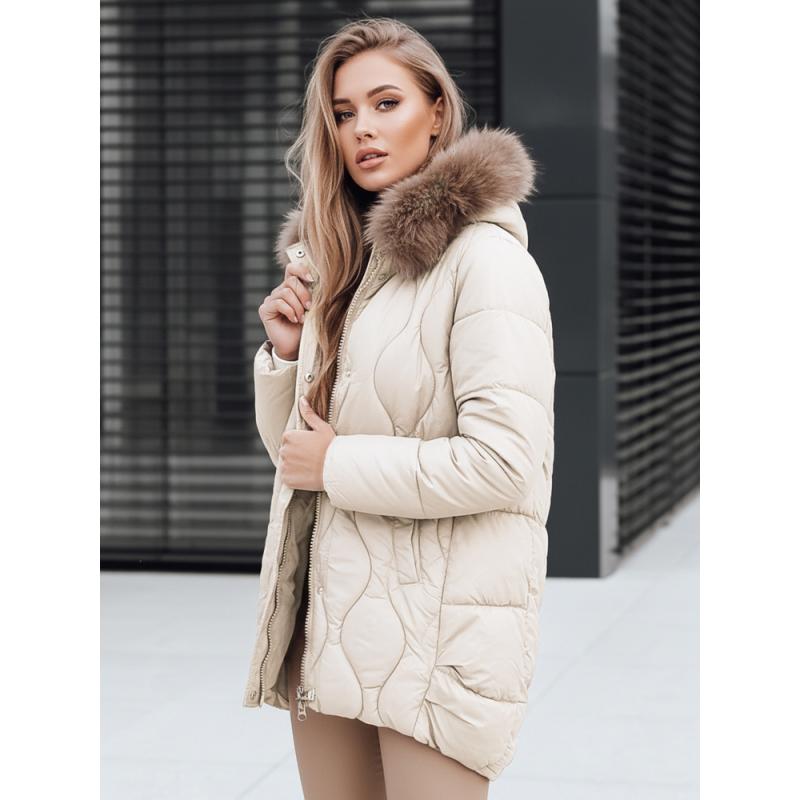 Dámská zimní bunda s kožešinou  ecru