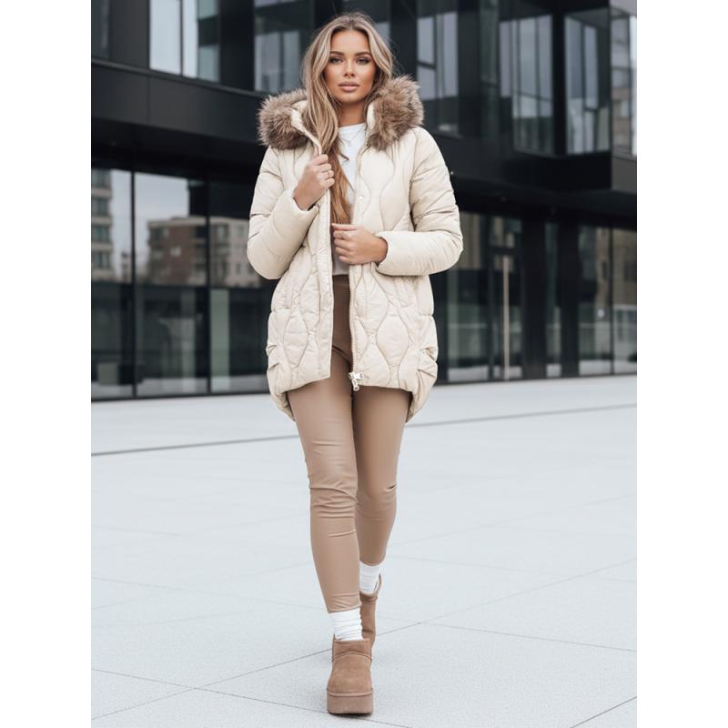 Dámská zimní bunda s kožešinou  ecru