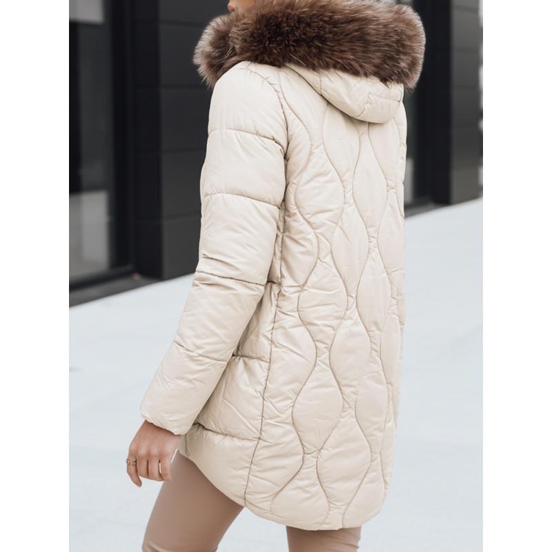 Dámská zimní bunda s kožešinou  ecru