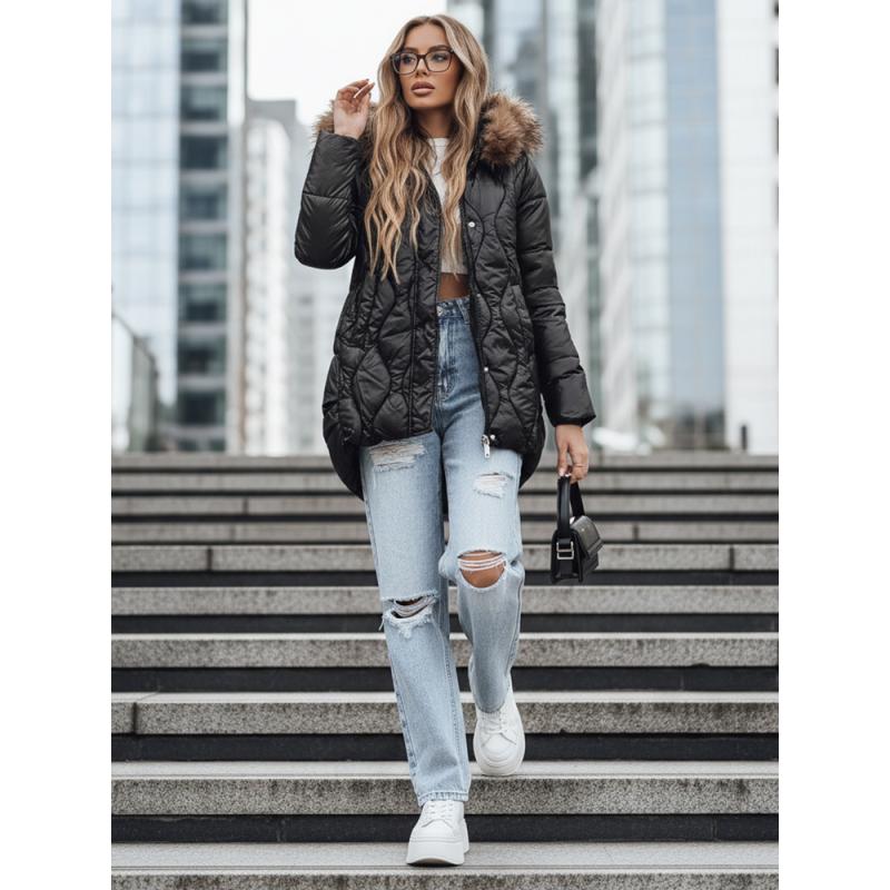 Dámská zimní bunda s kožešinou černá