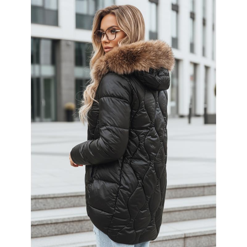 Dámská zimní bunda s kožešinou černá