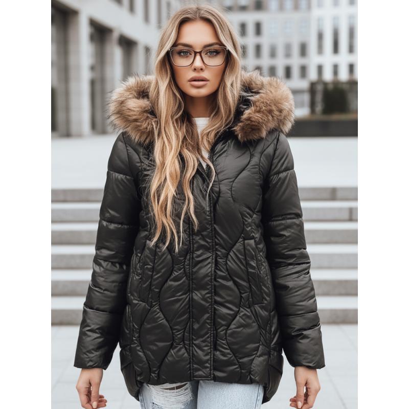 Dámská zimní bunda s kožešinou černá