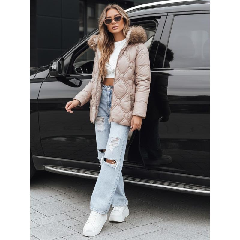 Dámská zimní bunda s kožešinou béžová