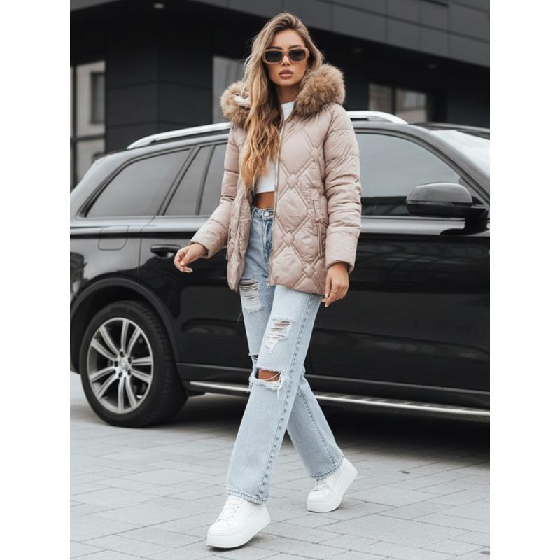 Dámská zimní bunda s kožešinou béžová