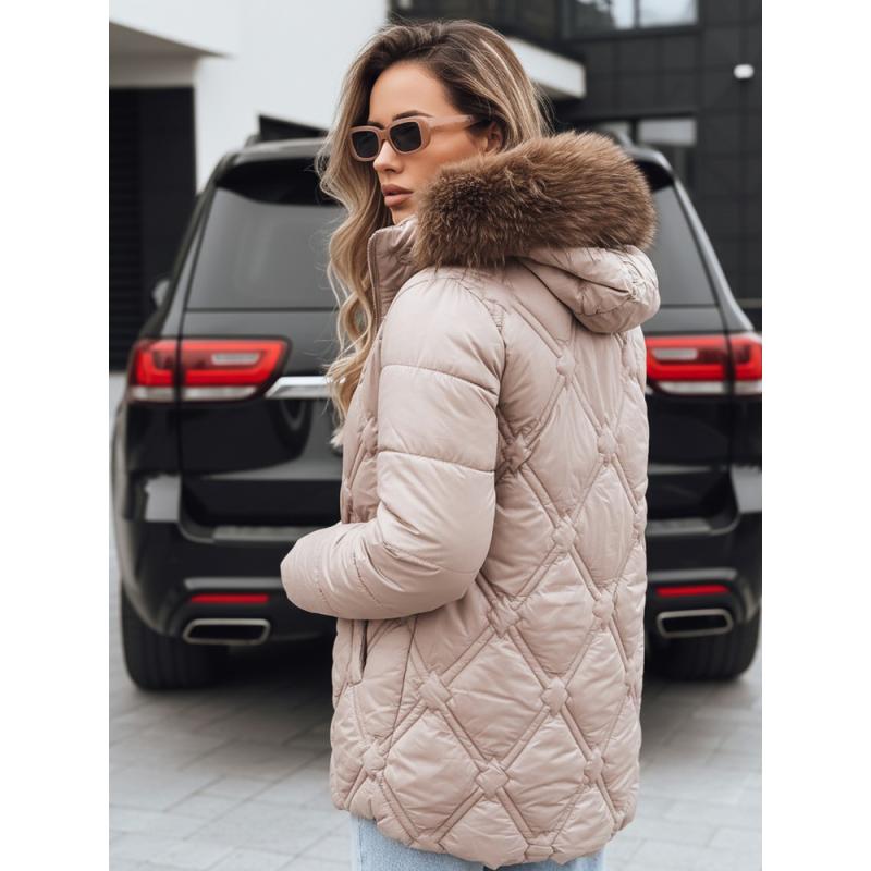 Dámská zimní bunda s kožešinou béžová